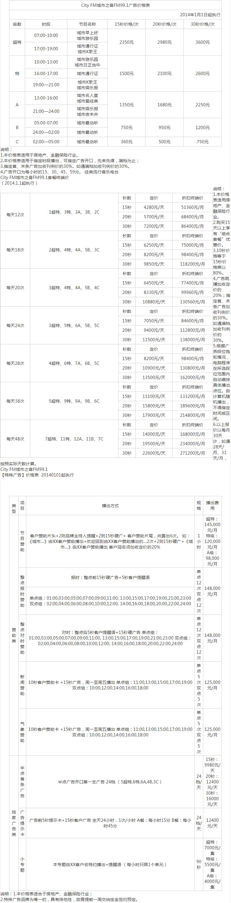 2014山东人民广播电台音乐广播 FM99.1广告报价表.png