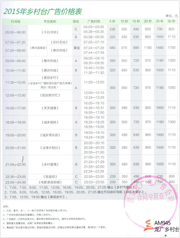 2015黑龙江人民广播电台乡村广播 AM945广告报价表.png