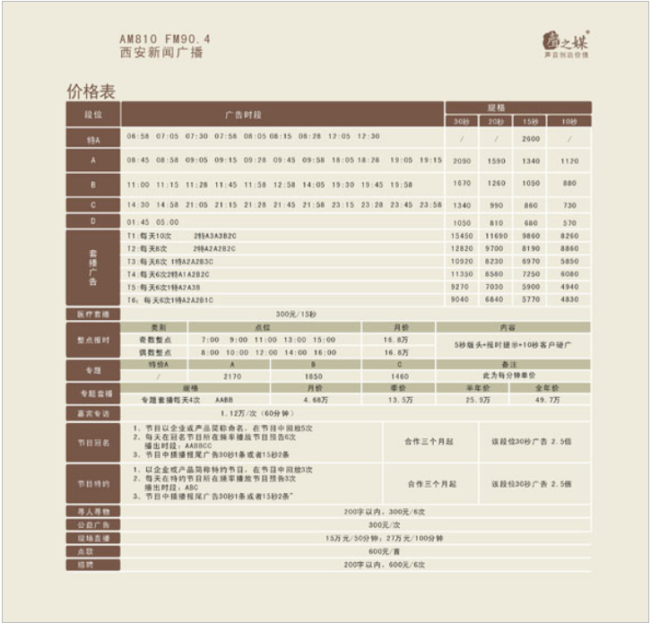 2011西安人民广播电台新闻广播 FM95.0 AM810广告报价表.png