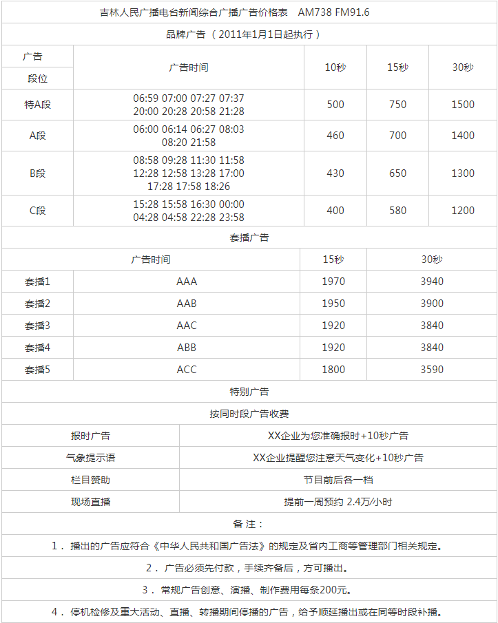 2011吉林人民广播电台新闻综合广播 FM91.6 AM738广告报价表.png