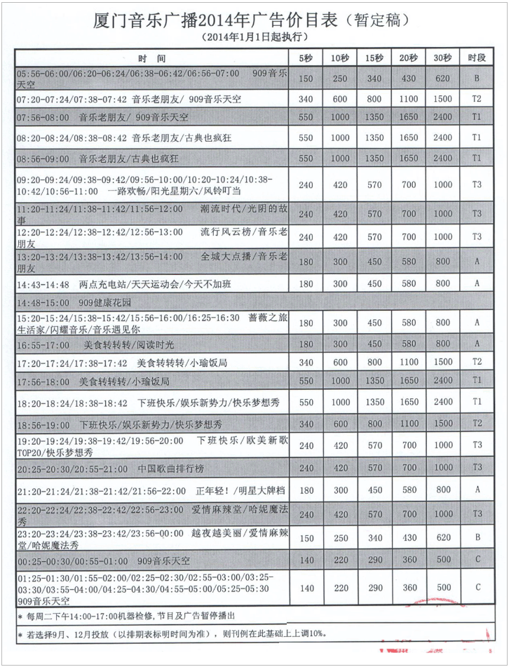 2014厦门人民广播电台音乐广播 FM90.9广告报价表.png